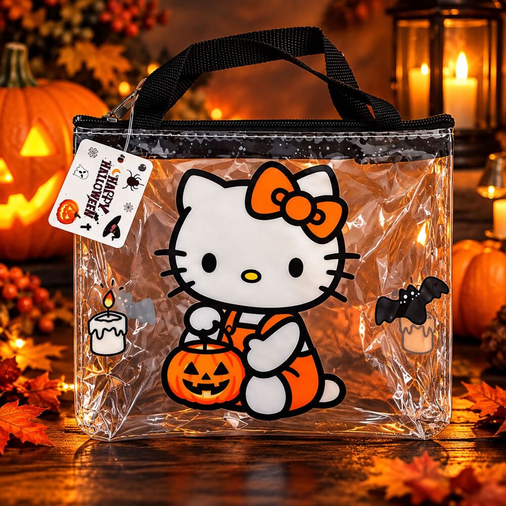 Hello Kitty Halloween Bag Orange Bow Clear Pumpkin 6.5 x 5.5 in